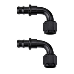EVIL ENERGY 6AN 90-degree push-lock fitting with side view showing compact angle for tight-space installations.