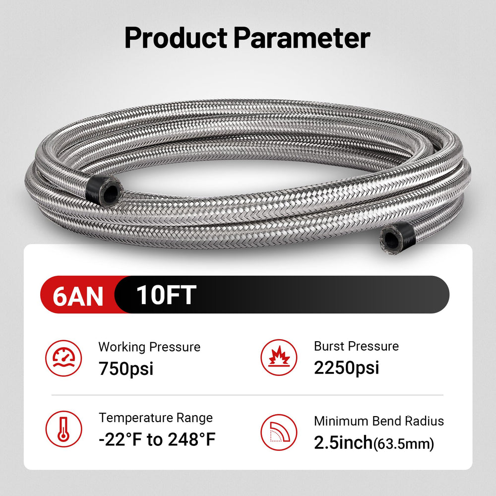 EVIL ENERGY 6AN braided fuel line nylon outer braid close-up, abrasion resistant protection