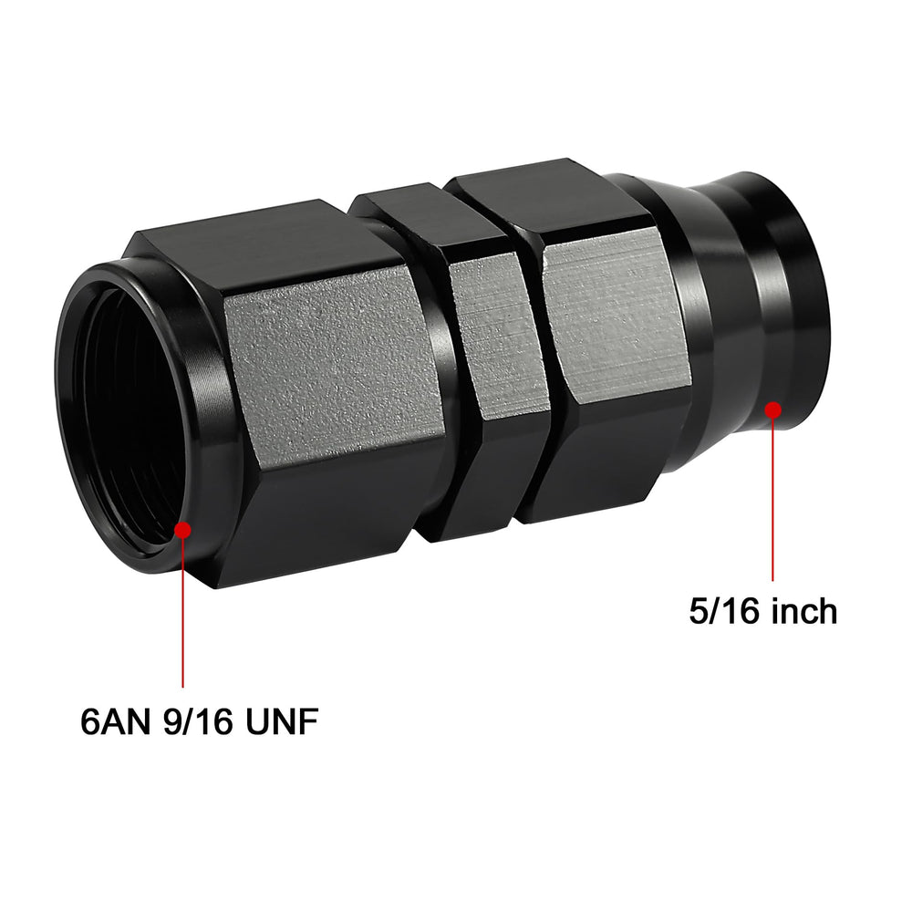 EVIL ENERGY 6AN flare to 5/16 inch compression fitting in black for durable aluminum construction.