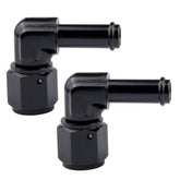 EVIL ENERGY 6AN female to 3/8 barb hose fitting shown, durable aluminum for secure connections.