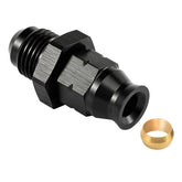 EVIL ENERGY 6AN to 1/4 inch hardline adapter closeup highlighting precise flare sealing for fuel lines.