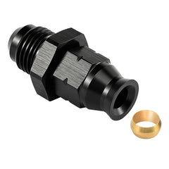 EVIL ENERGY 6AN to 1/4 inch hardline adapter closeup highlighting precise flare sealing for fuel lines.