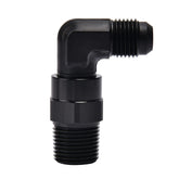 EVIL ENERGY 6AN to 3/8 NPT 90° swivel adapter in black aluminum for easy routing.