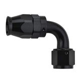 EVIL ENERGY 6AN PTFE hose end fitting in black shows a precise 90-degree bend for PTFE lines.
