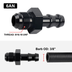 EVIL ENERGY 6AN to 3/8 barb push-on adapter – side view highlights compact aluminum body.
