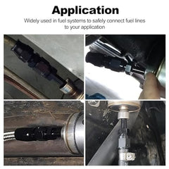 EVIL ENERGY 6AN to 3/8 barb push-on adapter – in-use with rubber hose for secure seal.