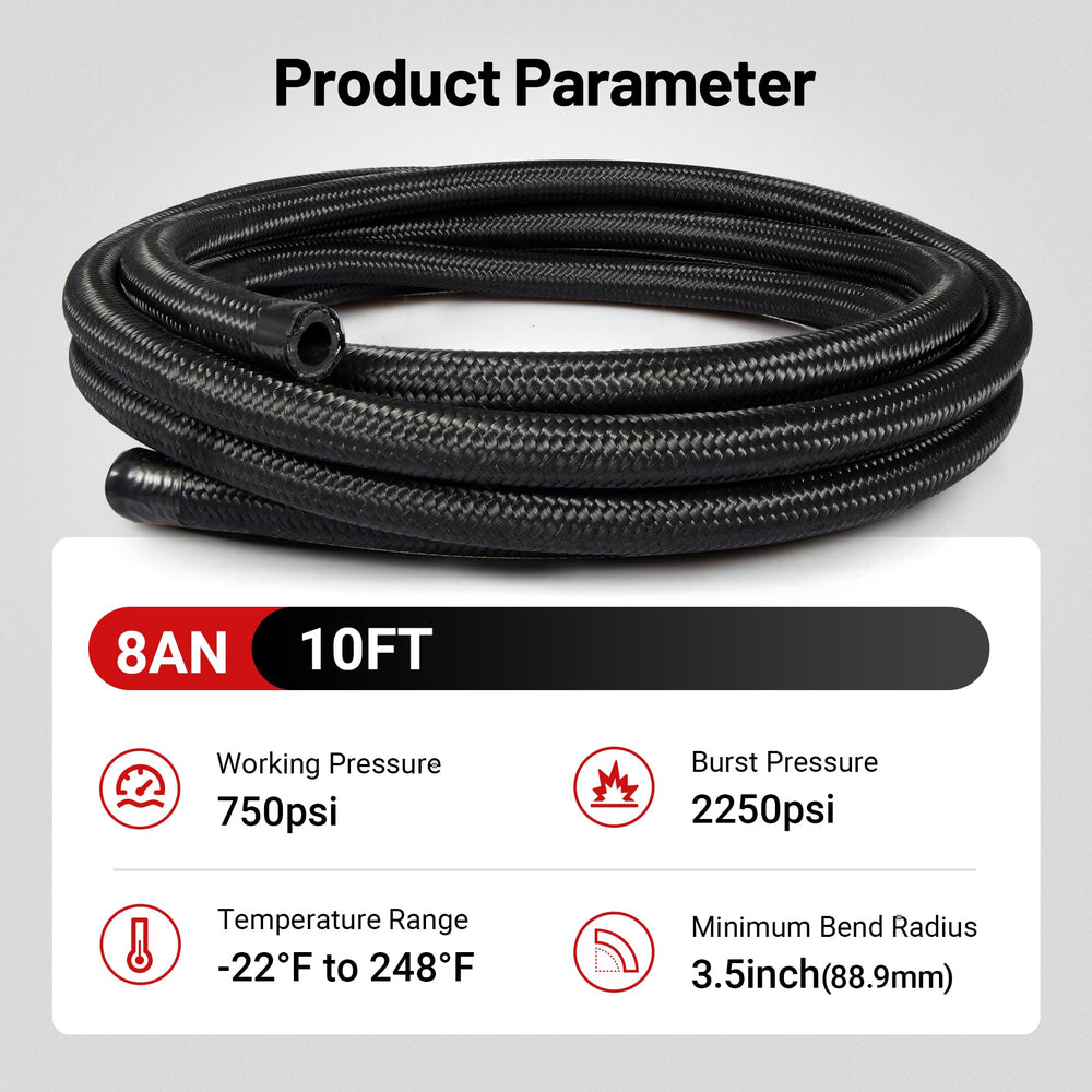 EVIL ENERGY 8AN fuel line kit outer nylon braid close-up shows abrasion resistance
