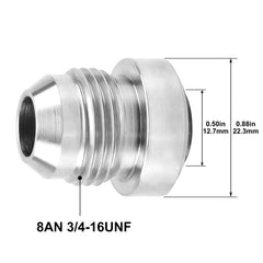 Close-up view of EVIL ENERGY 8AN weld bung assembly.
