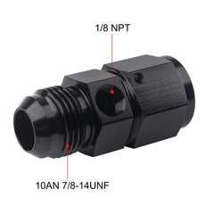 EVIL ENERGY aluminum 6061-T6 fuel fitting with gauge port for precise sensor mounting.