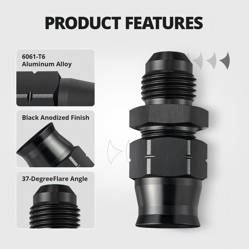 EVIL ENERGY aluminum fitting with brass ferrule for durable seals.