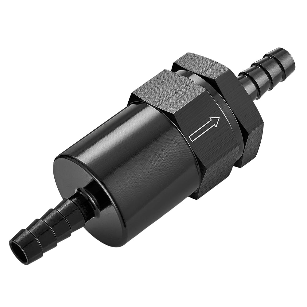 EVIL ENERGY billet inline fuel filter with a compact housing for tight engine bays.