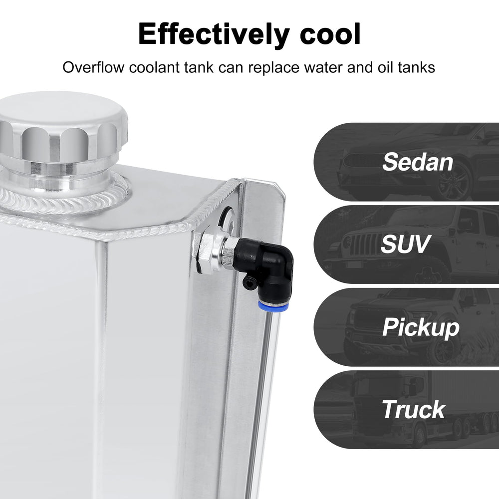 EVIL ENERGY coolant overflow tank side port for precise flow control and monitoring.
