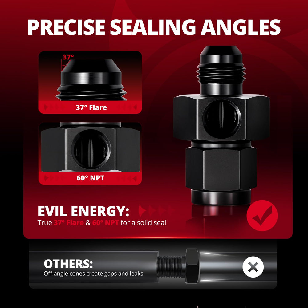 EVIL ENERGY fuel-pressure take-off fitting ideal for adding a gauge between lines