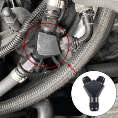 EVIL ENERGY high-flow split 60-degree flare Y-block adapter supports rapid dual-line routing.