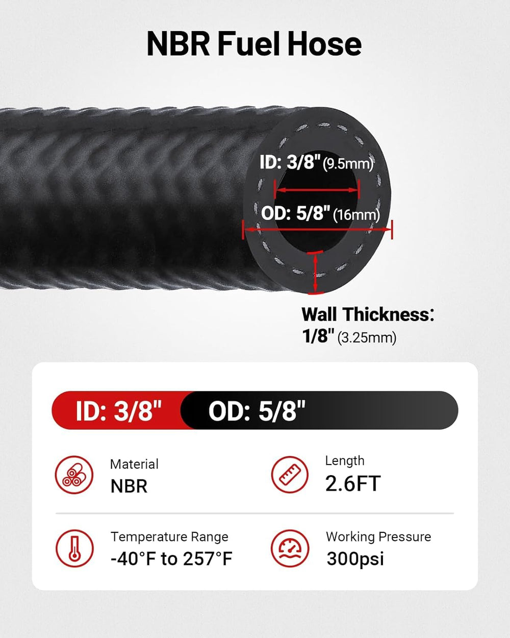 EVIL ENERGY 0.8 m hose with 3/8 in ID and 2/3 in OD for flexible routing.