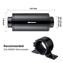 EVIL ENERGY inline fuel filter with 3/8-inch barb fittings ensuring clean fuel flow.