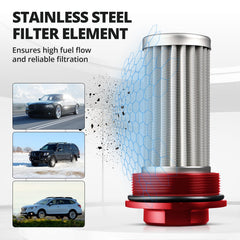 EVIL ENERGY inline fuel filter 8AN adapter enables flexible installation.