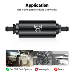 EVIL ENERGY inline fuel filter with O ring seal prevents leaks at connections