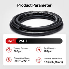EVIL ENERGY hose rated for minus 20 to 221 degrees Fahrenheit in marine service.