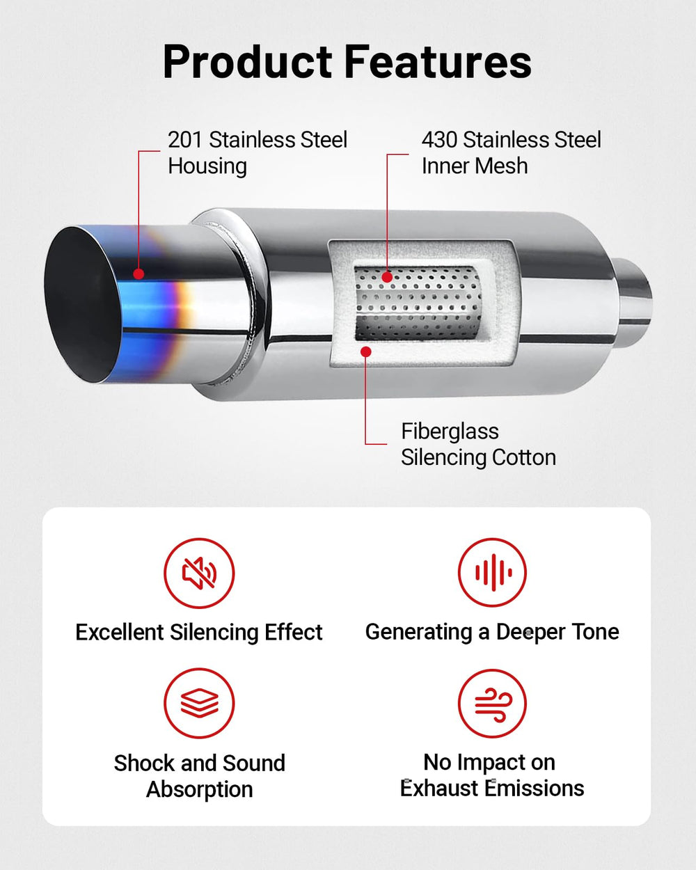 EVIL ENERGY muffler inlet-outlet view shows universal fit potential.