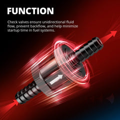 EVIL ENERGY multi-media compatible check valve suitable for fuel, oil, coolant, and diesel.