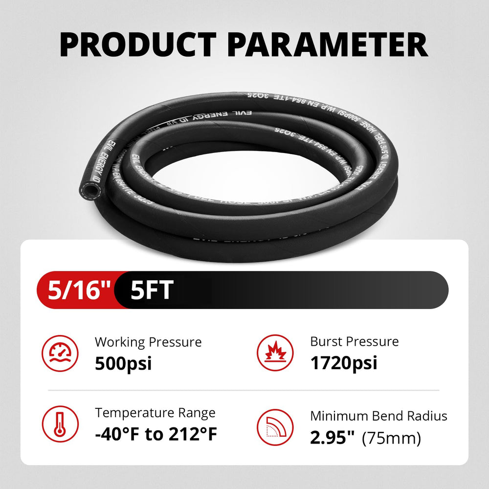 EVIL ENERGY NBR reinforced hose demonstrates E85 compatibility for flexible fuel routing.