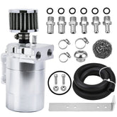 EVIL ENERGY oil catch can with baffled design in silver for PCV systems, durable and compact.