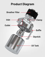 EVIL ENERGY catch can showing breather filter attached for pre-PCV venting.