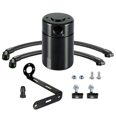 EVIL ENERGY oil catch can on F-150 side view reduces oil vapor intrusion.
