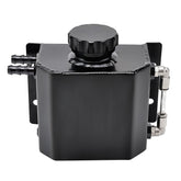 EVIL ENERGY radiator overflow tank full view in black, helps manage coolant expansion safely.