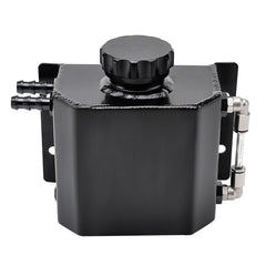 EVIL ENERGY radiator overflow tank full view in black, helps manage coolant expansion safely.