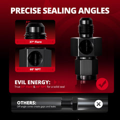 EVIL ENERGY sealed AN and NPT threads provide durable connections.