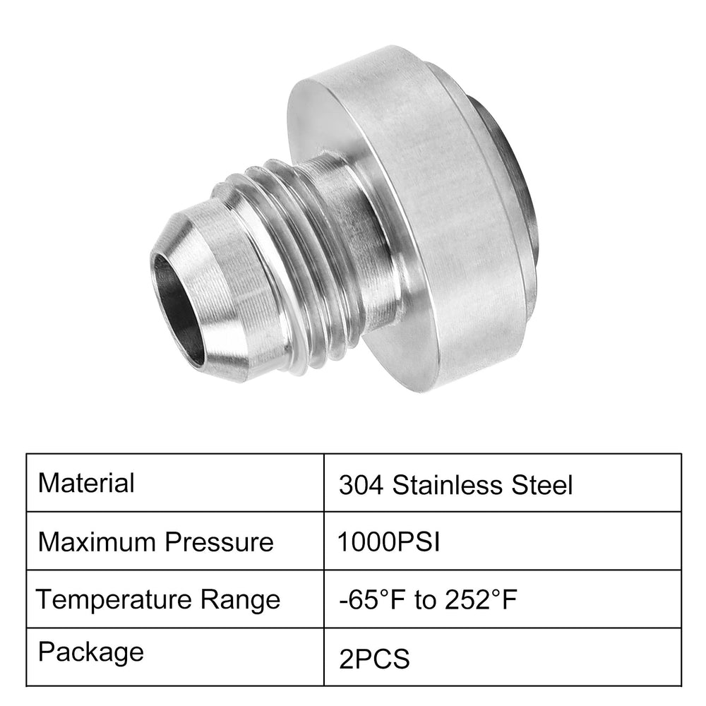 EVIL ENERGY stainless steel 6AN bung fittings, 2-pack, designed for precise weld-in performance.