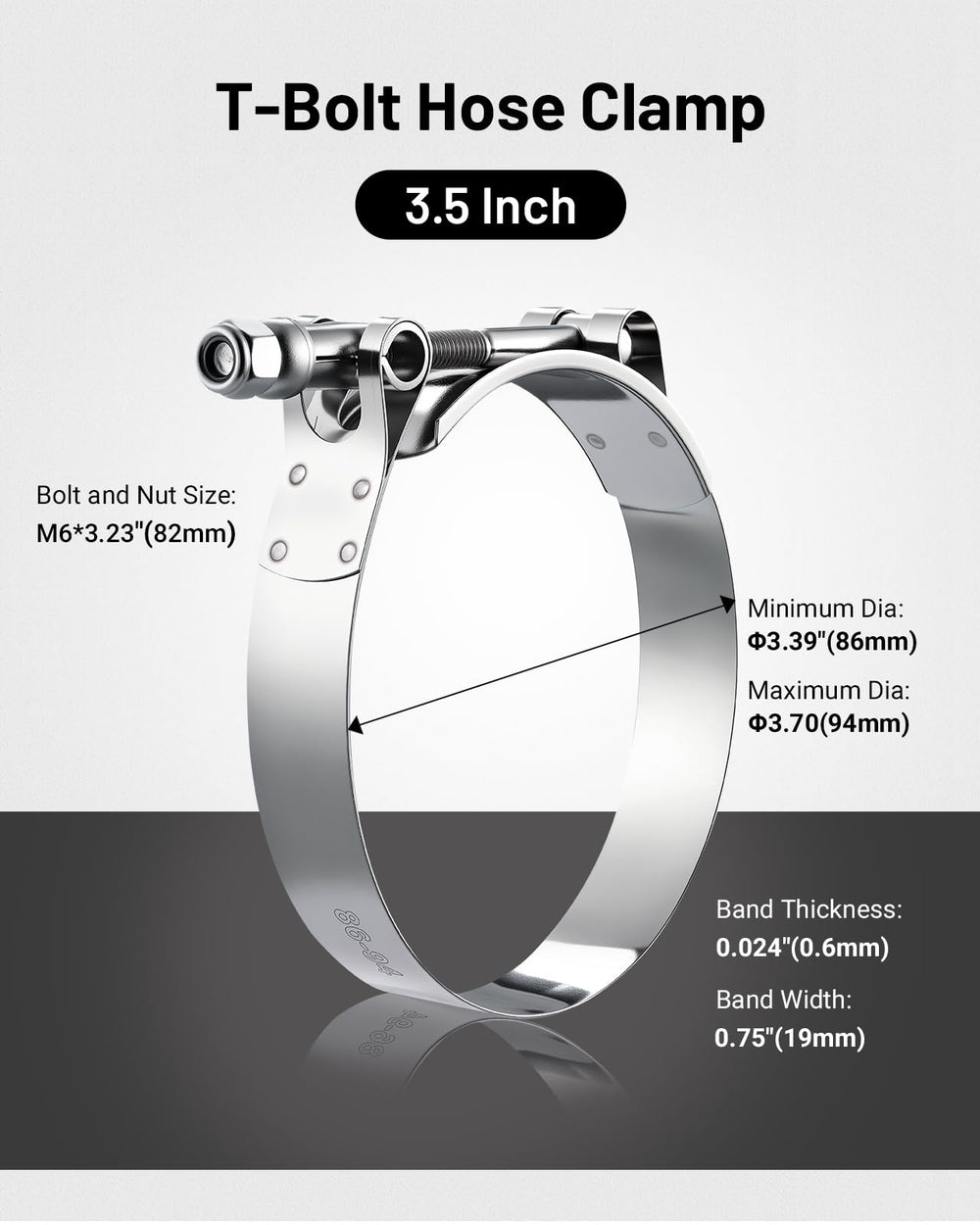 EVIL ENERGY stainless steel 304 clamp band detail highlighting corrosion resistance.