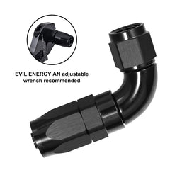 EVIL ENERGY hose end compatible with stainless steel and nylon braided hoses.