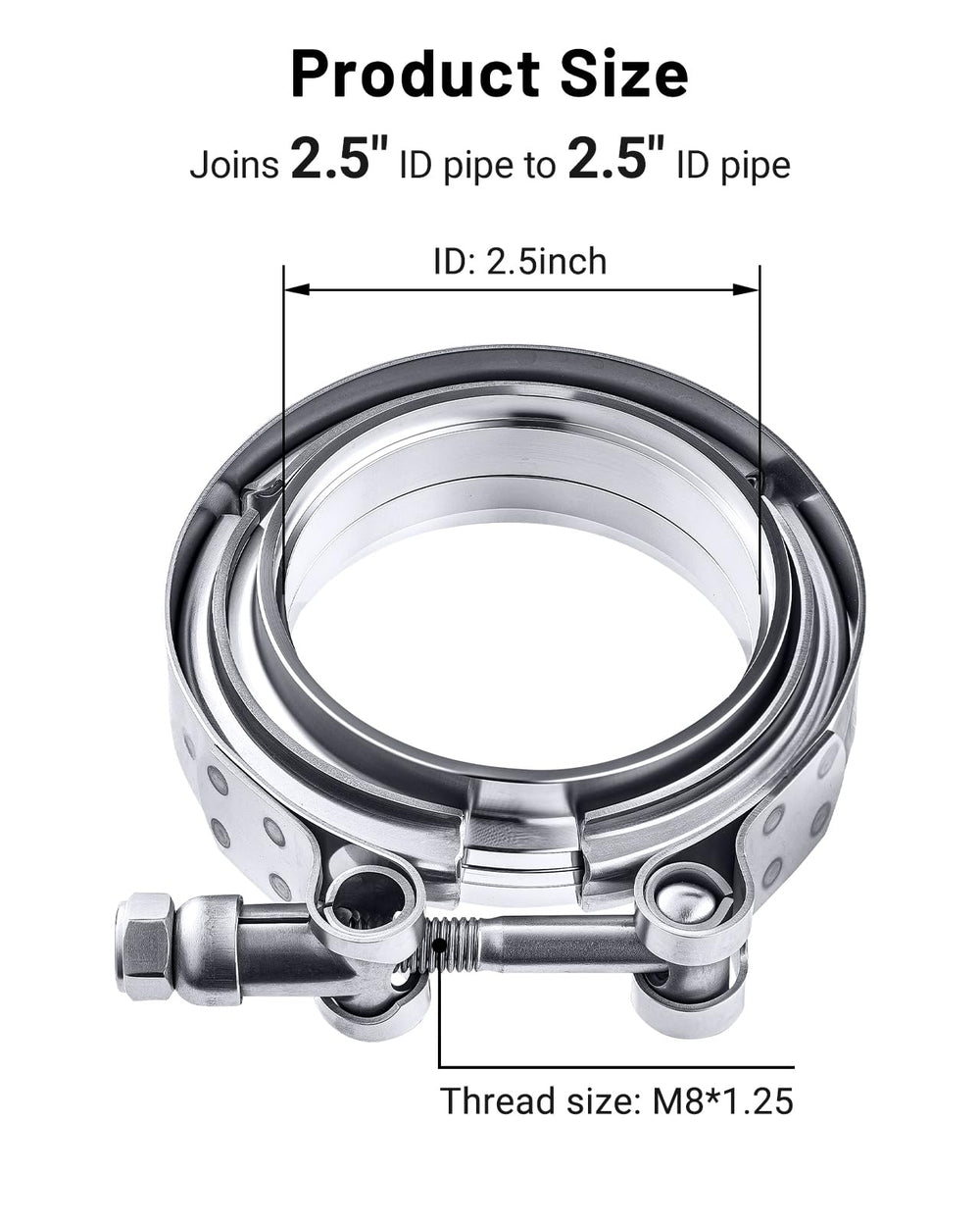 EVIL ENERGY V-Band clamp with 2.5-in female flange for secure mating.