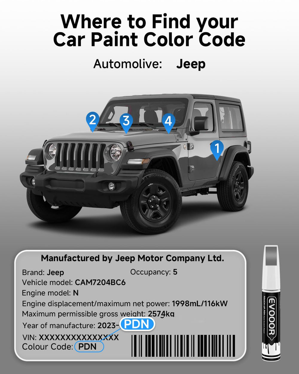 EVOOOR PDN Sting Gray application on chipped Jeep surfaces blends smoothly