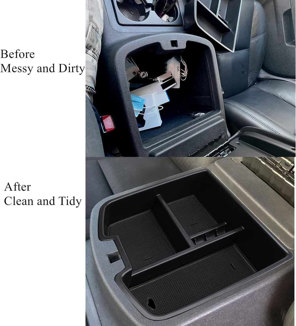 EVTIME console organizer in a GMC Sierra showing easy reach for essentials.