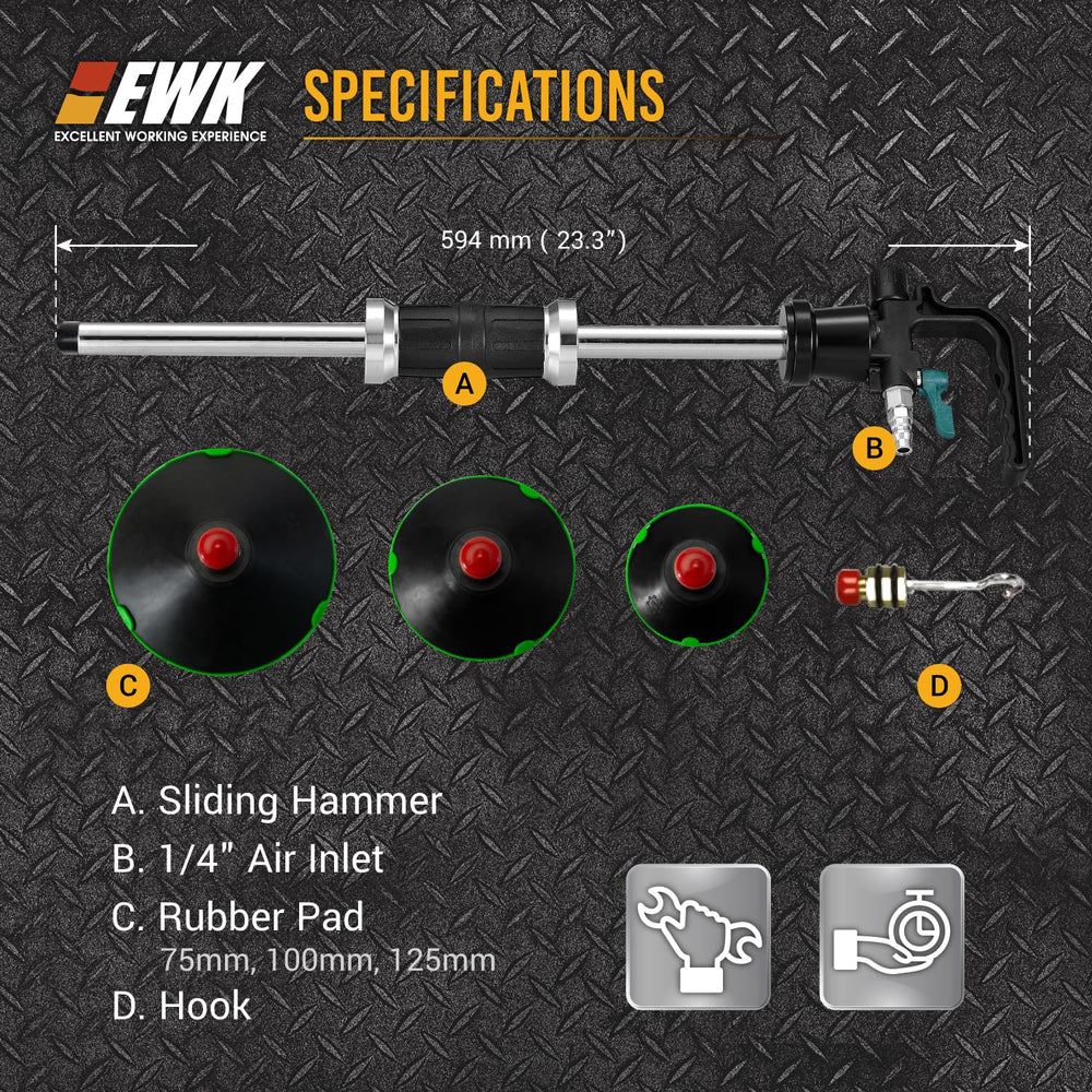 EWK dent puller 100mm cup delivers strong suction for mid-sized dents.