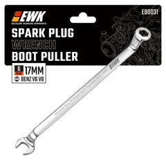 EWK boot puller angled for Mercedes V6 spark plug removal; safer boots