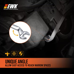 EWK spark plug tool in hand showing tight-space access