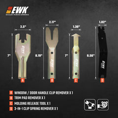 EWK wide edge pry design helps slip behind gaps safely.