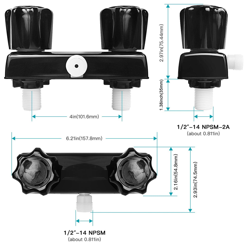 EXCELFU 4-inch center-to-center installation shows standard RV plumbing fit