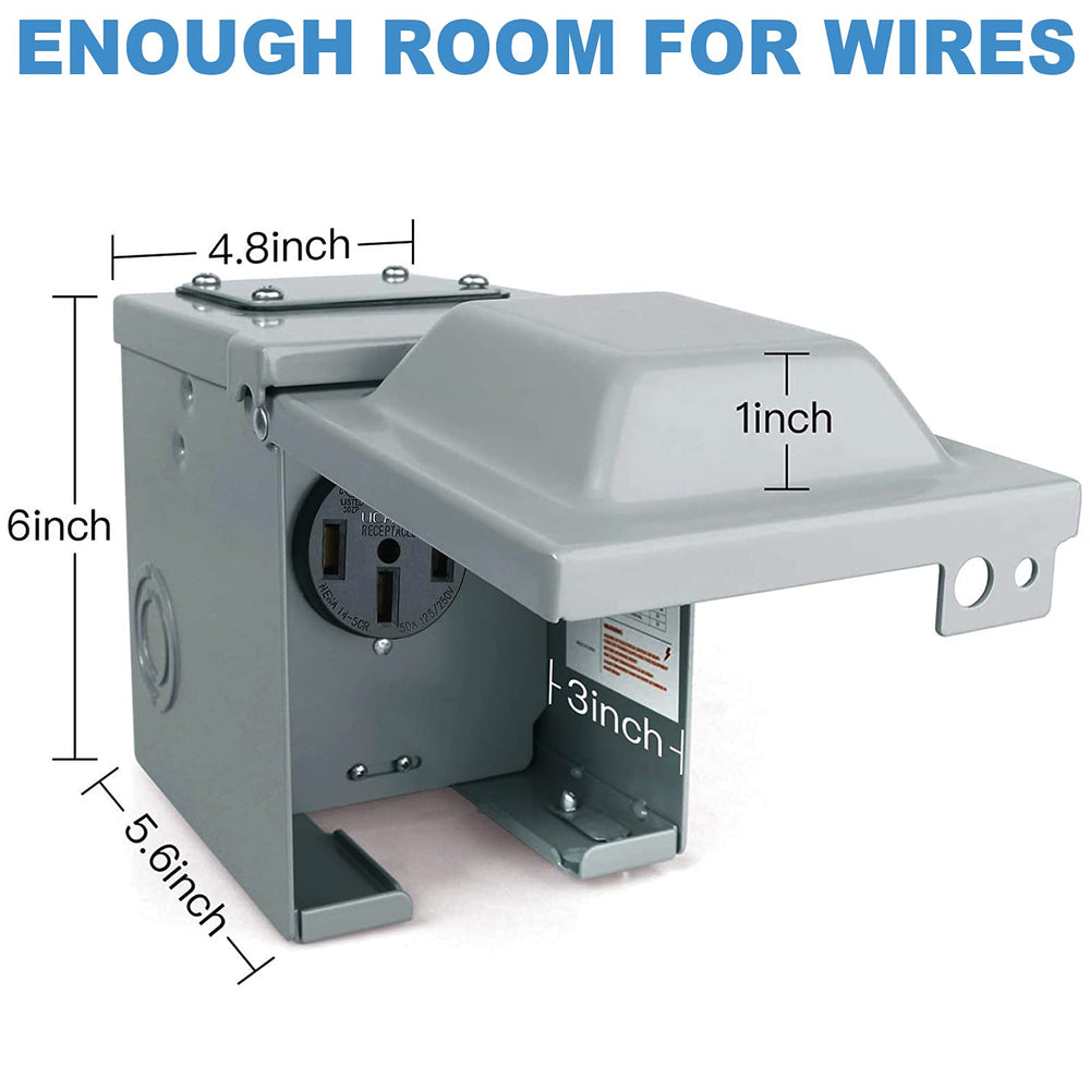 EXCELFU 50A RV outlet box in use for camping or home setup