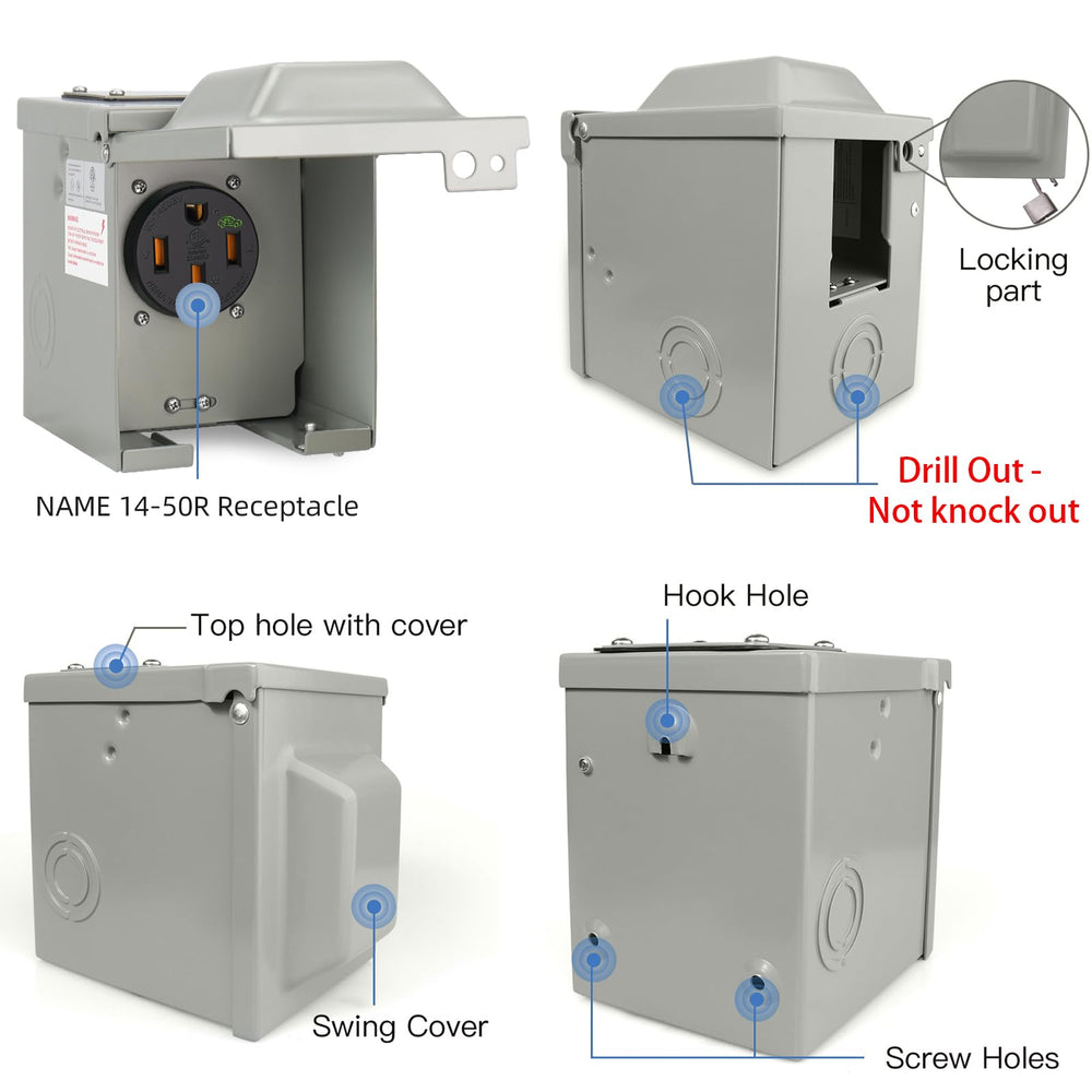 EXCELFU lockable outdoor EV outlet box demonstrating tamper protection for safer charging.