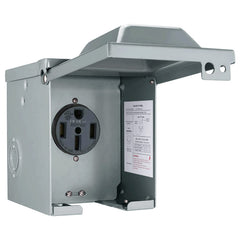 EXCELFU outdoor RV power box front view with lockable weatherproof enclosure