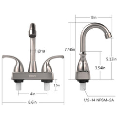 Easy 2-hole installation fits standard four-inch RV bathroom sinks.