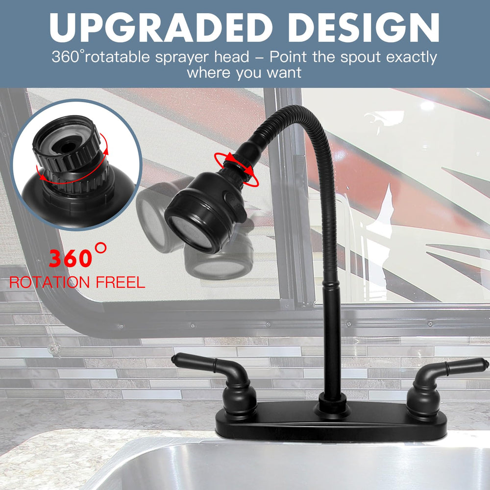 EXCELFU RV kitchen faucet with two handles for precise temperature control.