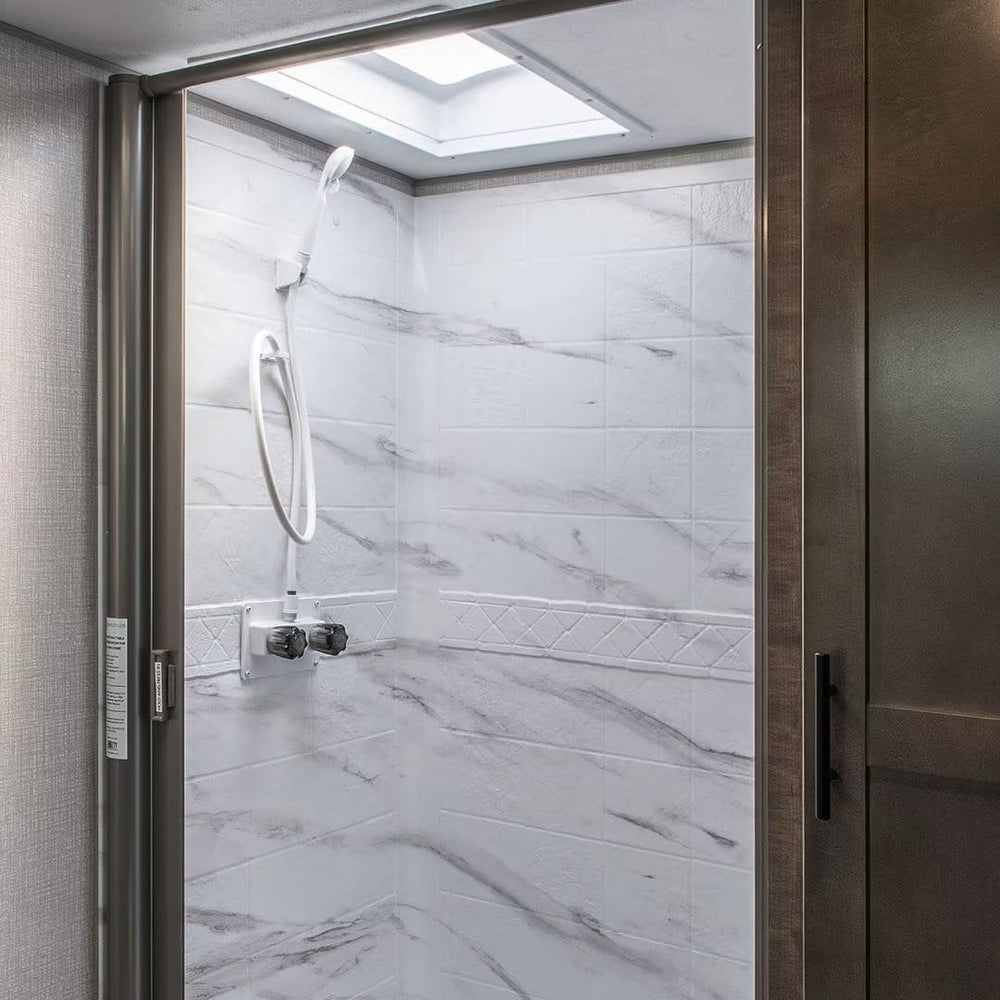 EXCELFU RV shower faucet white-smoke-gray, stylish and easy to clean.