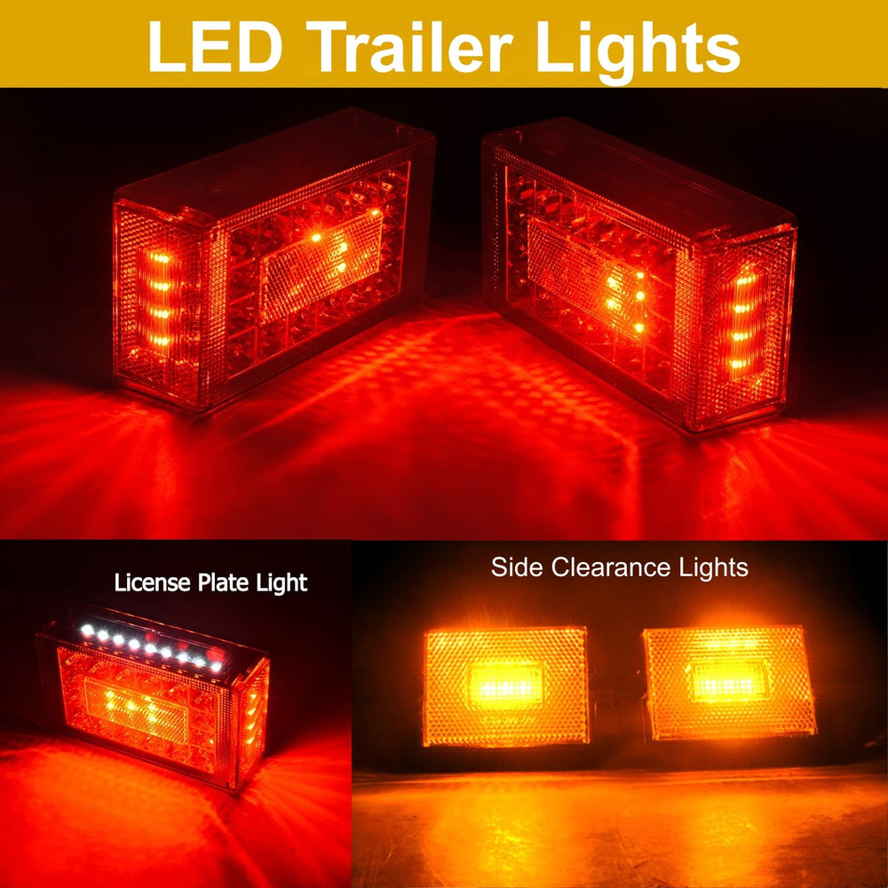 EXERAUO left-side trailer light showing license plate illumination and marker detail